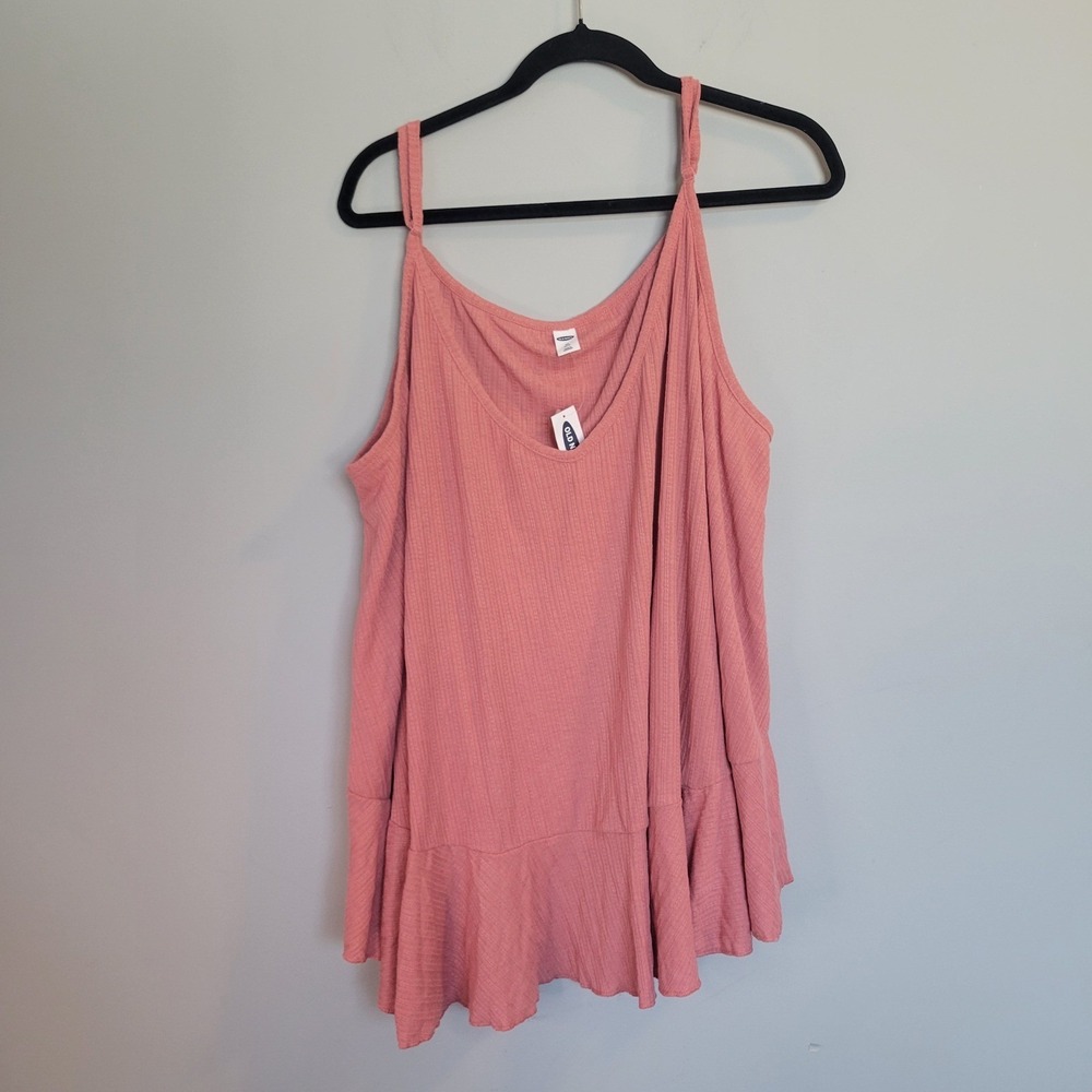 Old Navy Women 4X Plus Rose Pink Linen Blend Ribbed Ruffle Camisole Tank NWT